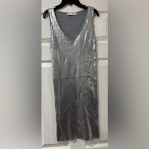 Zara Silver Metallic Sleeveless Dress S